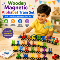 Tren magnetic alfabet A-Z din lemn — joc de conectare