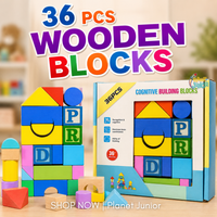 Set 36 blocuri cognitive din lemn pentru copii