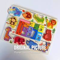 Tablă puzzle cifre 2-în-1 – animale și vehicule