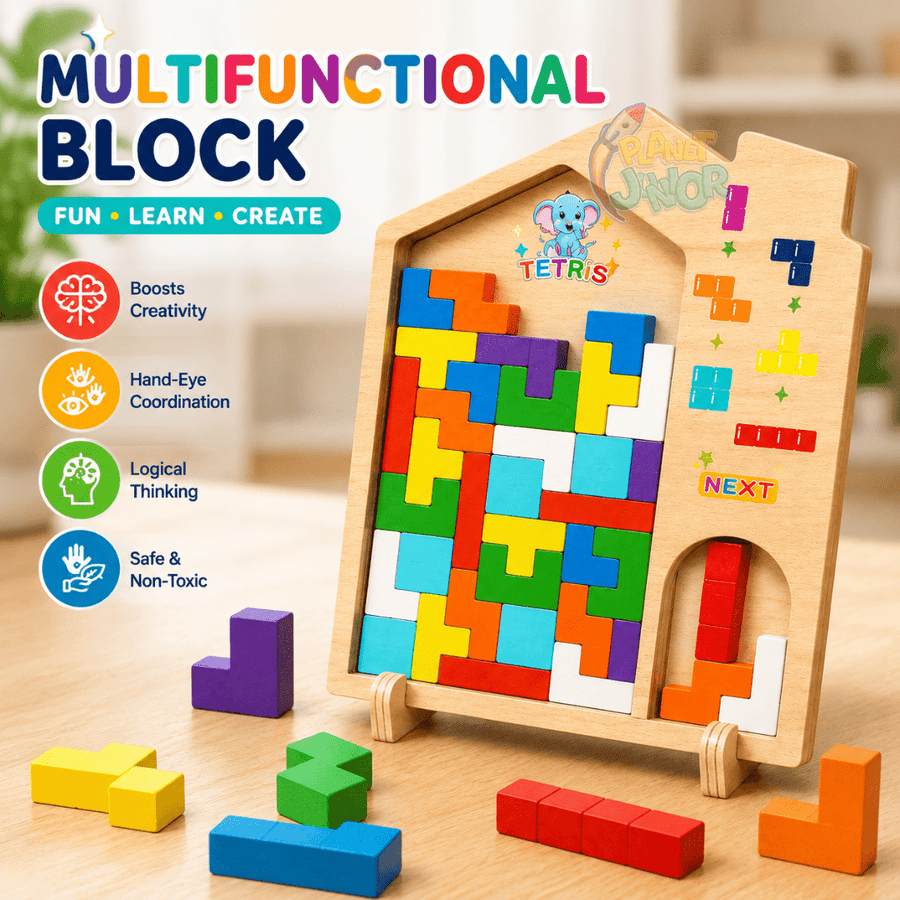 Puzzle Tetris multifuncțional din lemn cu joc logic
