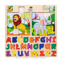Puzzle glisant din lemn — alfabet și animale