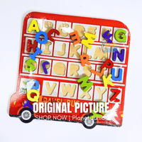 Tablă puzzle alfabet din lemn cu autobuz