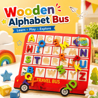 Tablă puzzle alfabet din lemn cu autobuz