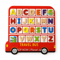 Tablă puzzle alfabet din lemn cu autobuz