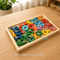 Puzzle șiretat din lemn — ursuleț cu alfabet