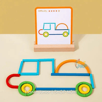 Puzzle din lemn — bețișoare și inele pentru modele