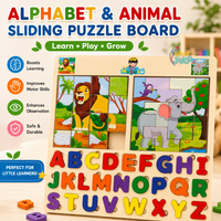 Puzzle glisant din lemn — alfabet și animale