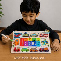 Tablă puzzle cifre 2-în-1 – animale și vehicule