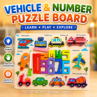 Tablă puzzle cifre 2-în-1 – animale și vehicule