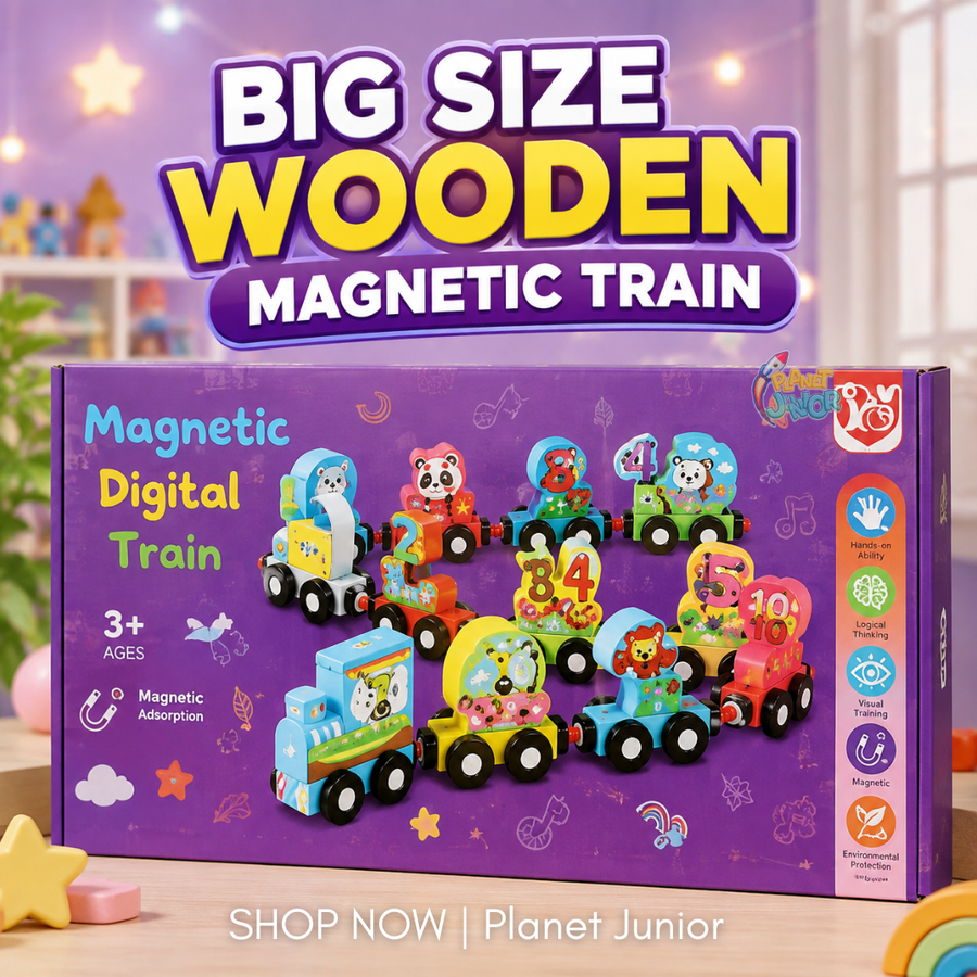 Set tren magnetic din lemn mărimea mare