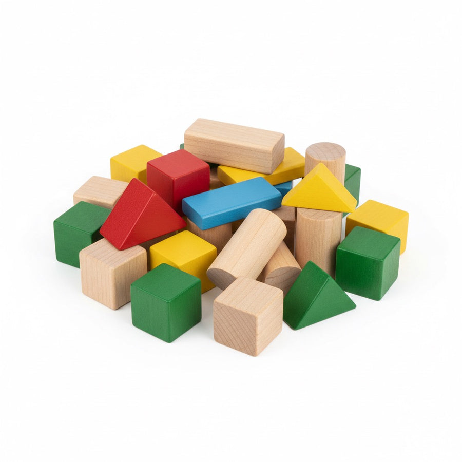 Set 25 forme din lemn colorate pentru construcție