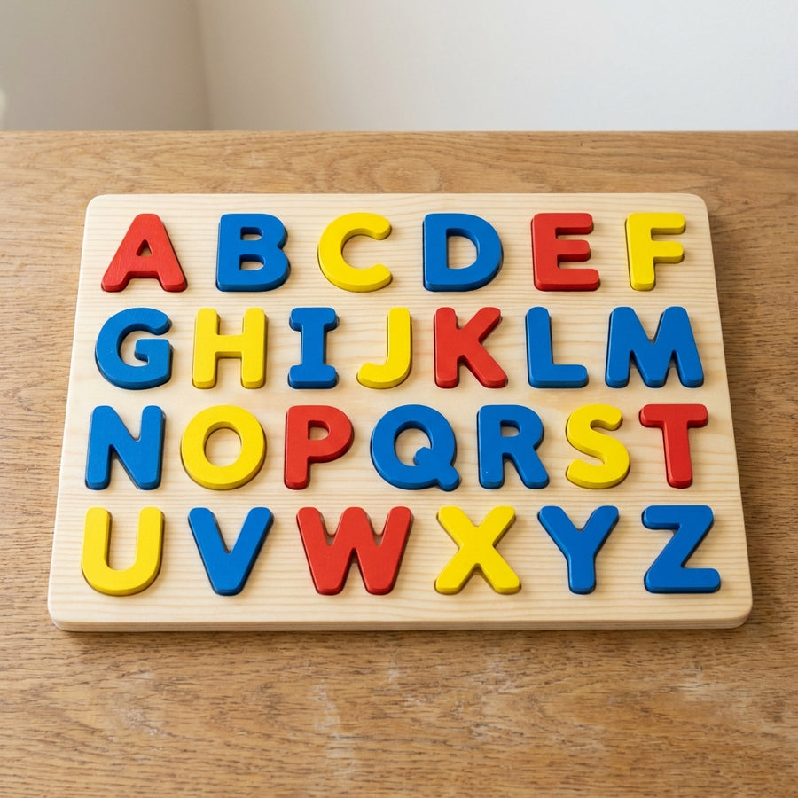 Puzzle din lemn cu litere ale alfabetului