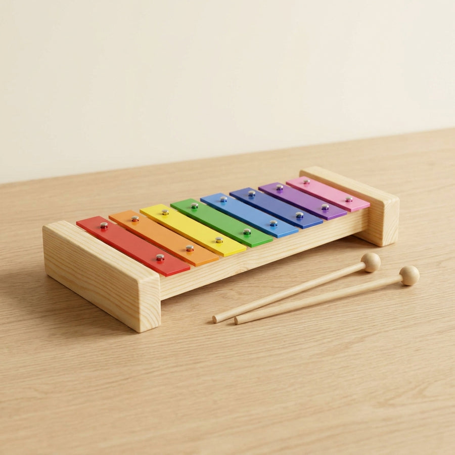 Xilofon mini din lemn cu 8 note colorate