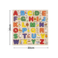 Tablă alfabet A-Z din lemn cu imagini